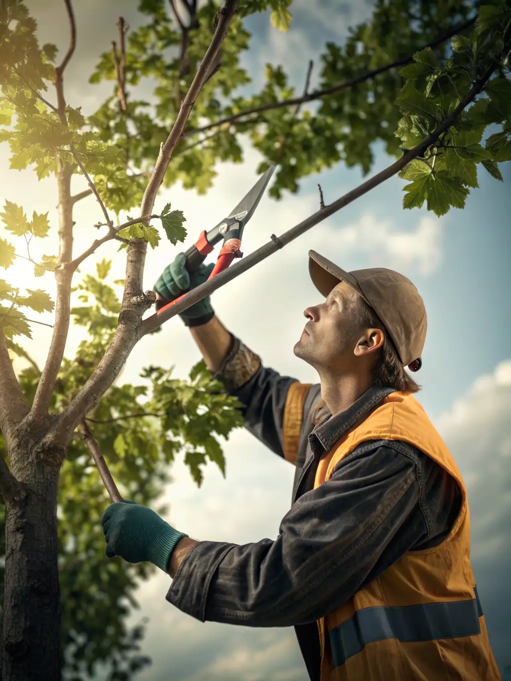 A close-up shot of a tree being pruned by a professional, showcasing the precision and care taken by 801 Stump Grinding's team to maintain the health and appearance of trees in Lehi, Utah.